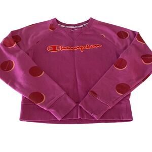 Champion Retro Pink Polka Dot Crewneck Pullover Sweatshirt Size Women's Small
